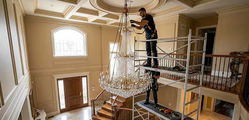 Two-Story Foyer Chandelier Installation in Auburn
